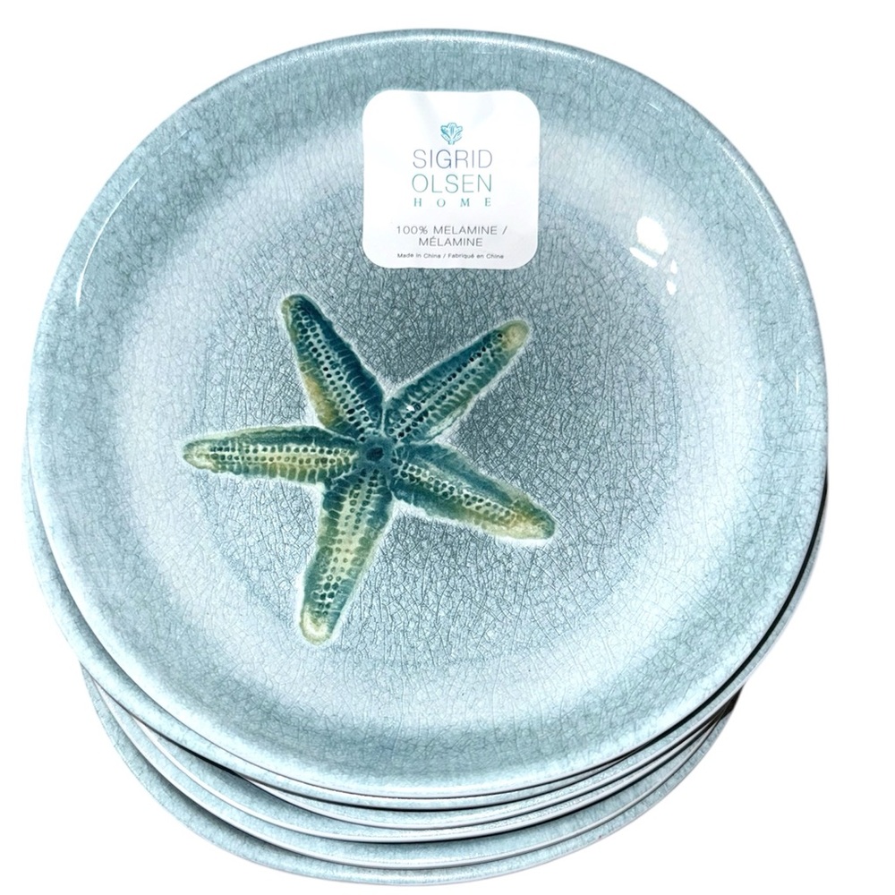 x6 Sigrid Olsen coastal starfish Melamine Salad Pasta Bowl Set 10" Brand New